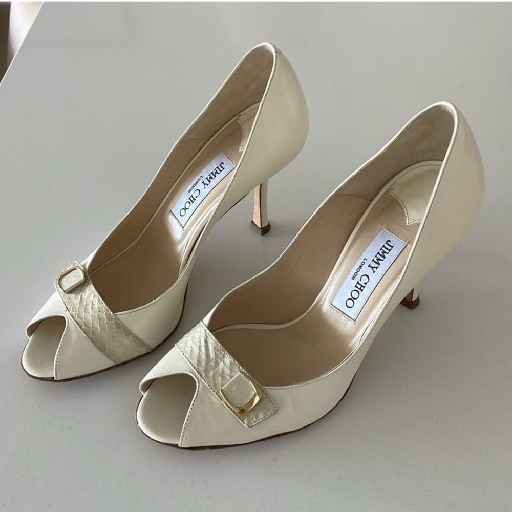 Jimmy Choo Cream Peep Toe Heels - Picture 7 of 8